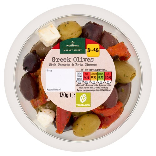 Morrisons The Deli on Market Street Greek Olives with Tomato & Feta 120g