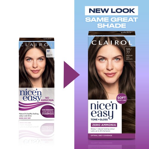 Clairol Nice'N Easy Tone+Gloss Semi Permanent Hair Dye 511/77 Med Ash Brown