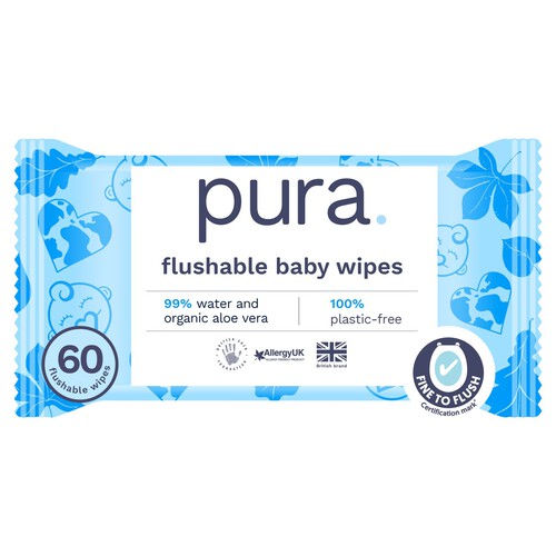 Pura Plastic Free Flushable Baby Wipes