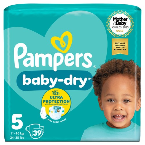 Pampers Baby-Dry Size 5, 39 Nappies, 11kg-16kg, Essential Pack