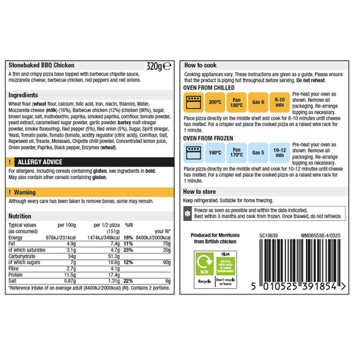 Morrisons Stonebaked BBQ Chicken Pizza 320g