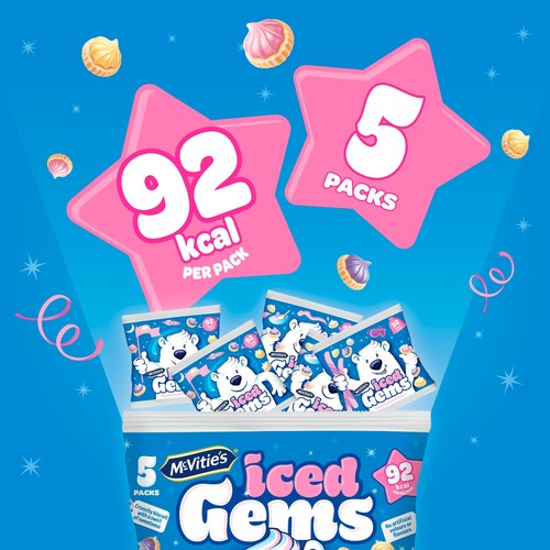 McVitie's Iced Gems Fruit Flavour Biscuits – 5x23g Packs (Choose 2, 4, Or 6-Pack)