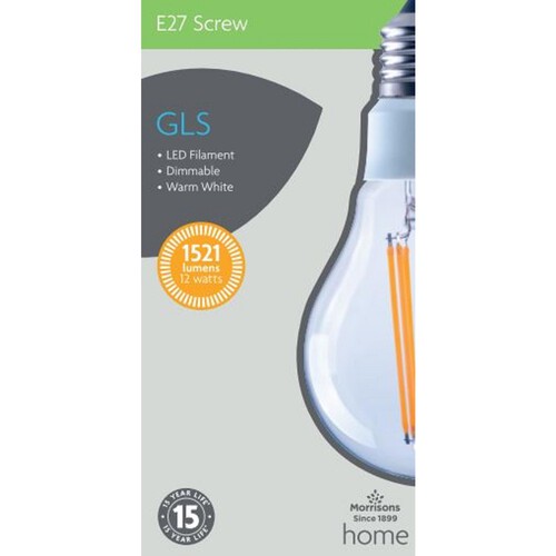 Morrisons LED Filament GLS 1521 Lumens Es 12W Light Bulb