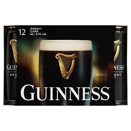 Guinness Draught Stout Beer 4.1% vol Cans 12 x 440ml