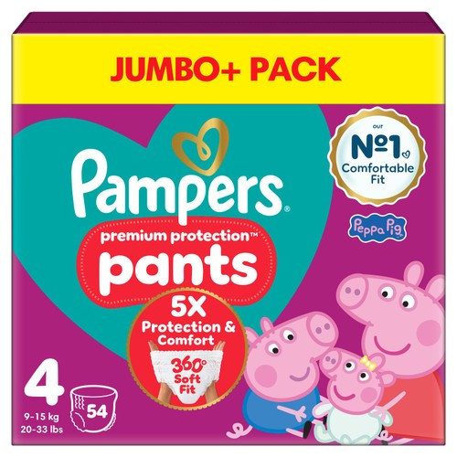 Pampers Premium Protection Nappy Pants Size 4, 54 Nappies Jumbo+ Pack