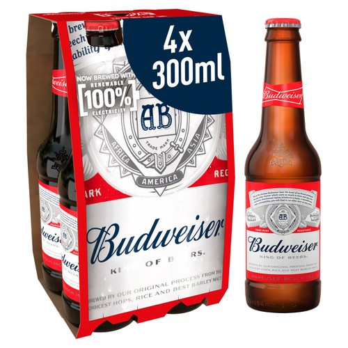 Budweiser Lager Beer Bottles 4x300ml