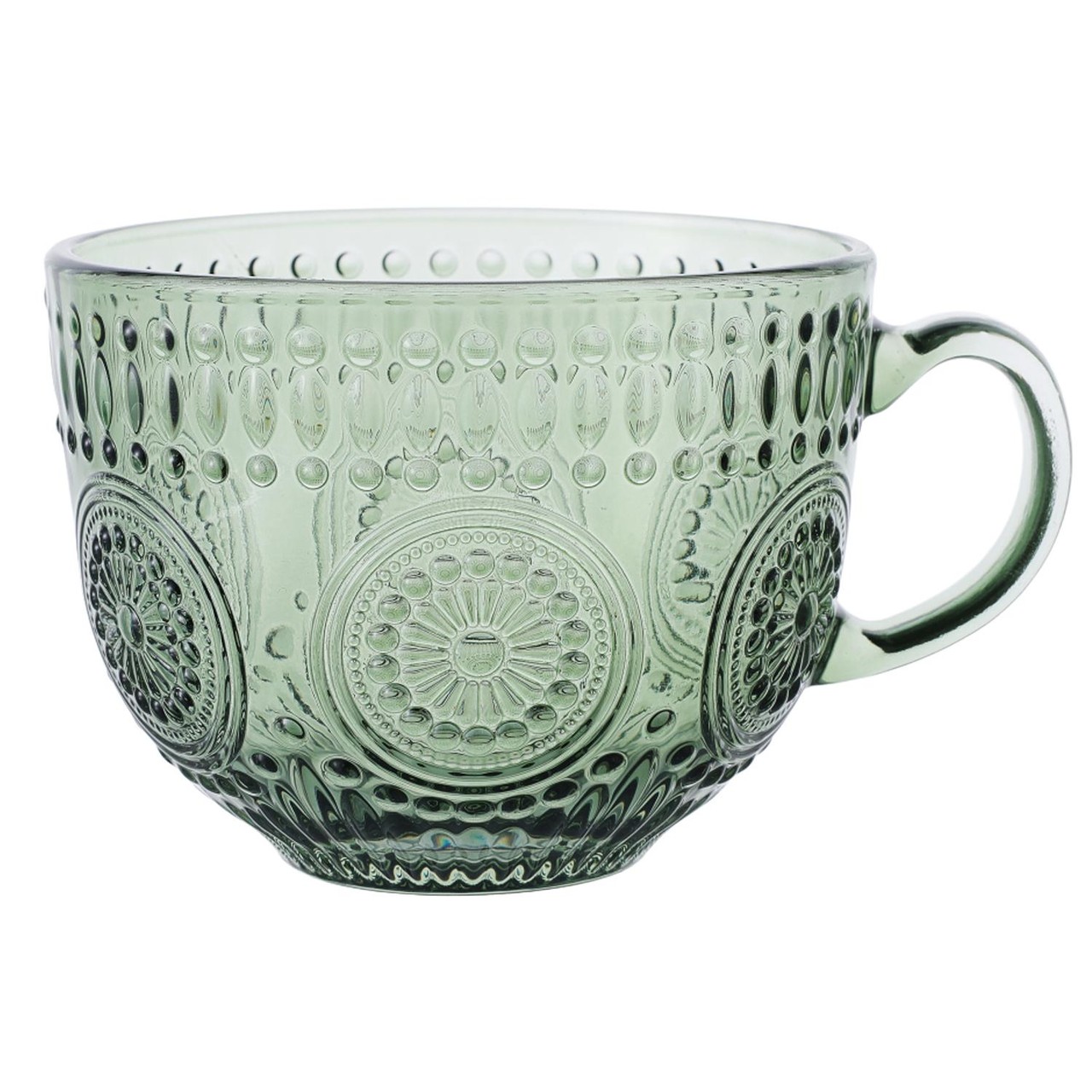 Nutmeg Home Green Embossed Glass Mug