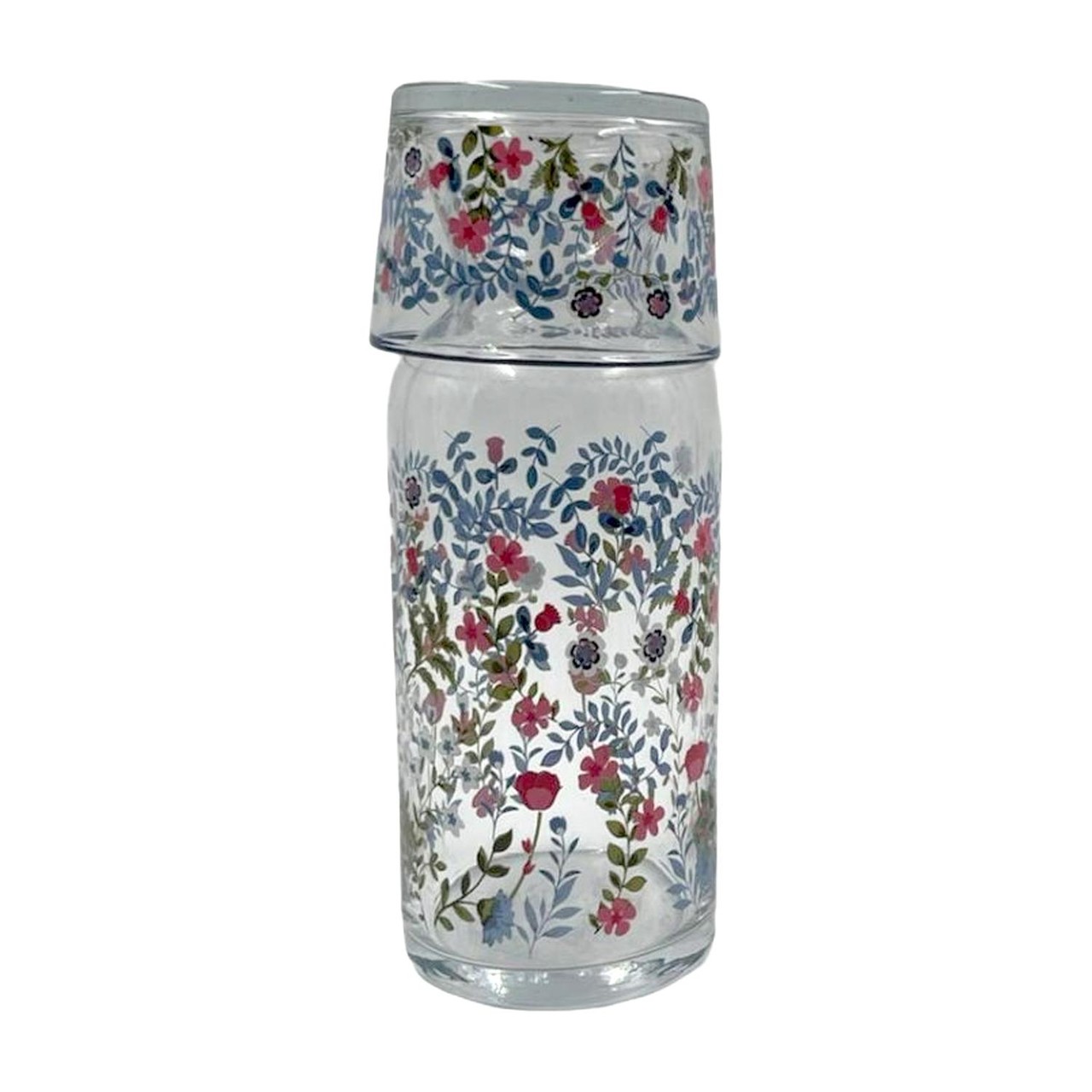 Nutmeg Home Blue Floral Carafe With Light Blue Rim On Lid