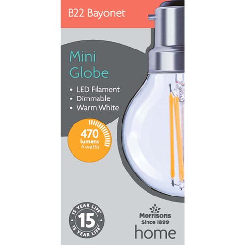 Morrisons LED Mini Globe 470 Lumens 4W Bc Dimmable Light Bulb 