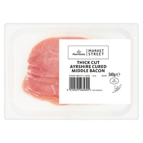 Morrisons Thick Cut Ayrshire Cured Middle Bacon 340g