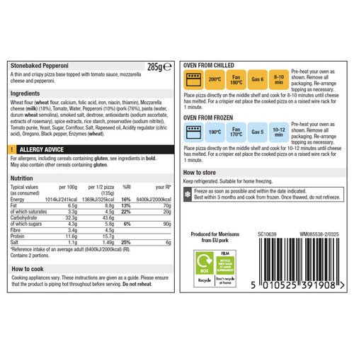 Morrisons Stonebaked Pepperoni Pizza 285g