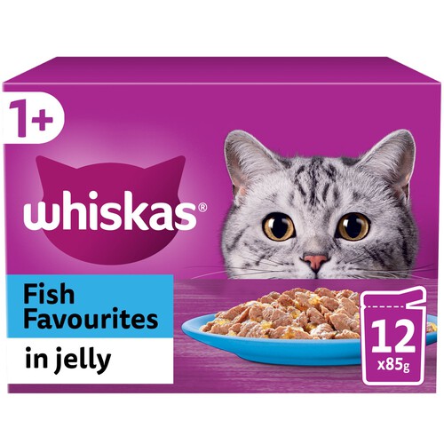 Whiskas 1+ Fish Favourites Adult Wet Cat Food Pouches in Jelly 