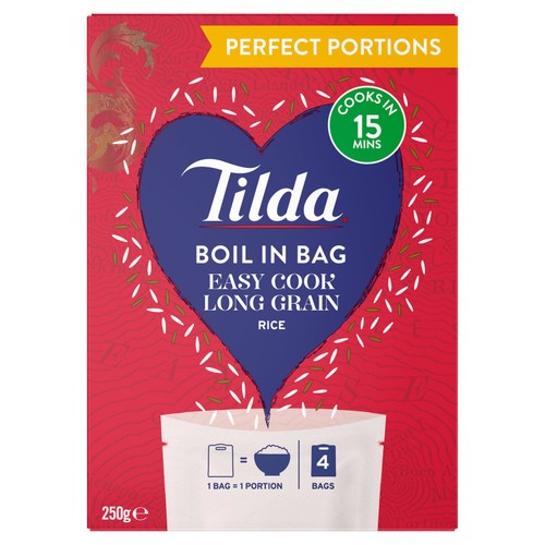 Tilda Long Grain Rice Boil In Bag   4 x 62.5g
