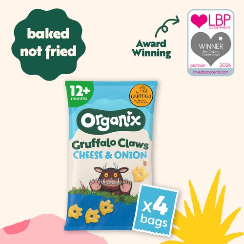 Organix Cheese & Onion Gruffalo Claws Toddler Snacks 4x15g 12 months+