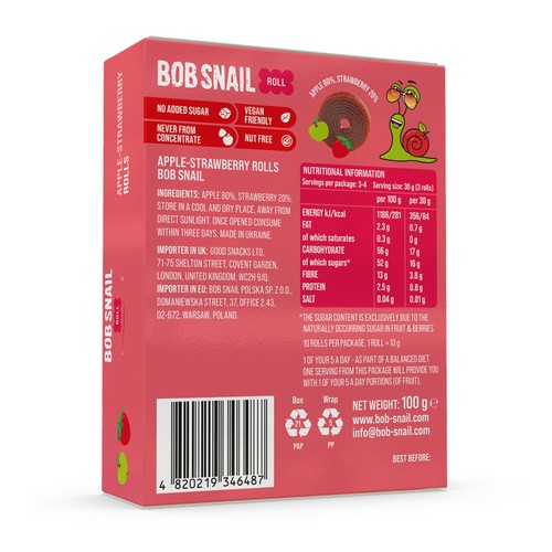 Bob Snail Apple & Strawberry Fruit Rolls 100g