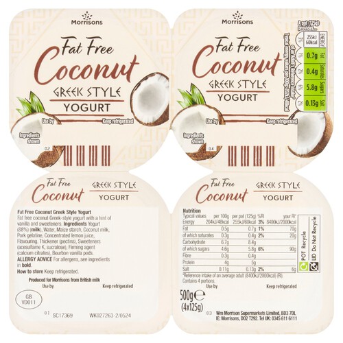 Morrisons 0% Fat Greek Style Yogurt Coconut & Vanilla