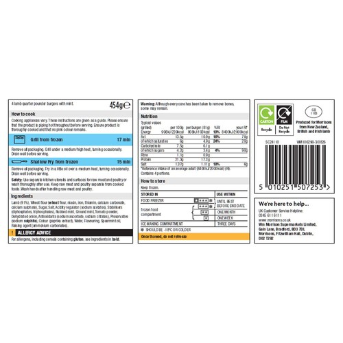 Morrisons 4 Minted Lamb Quarter Pounders 454g