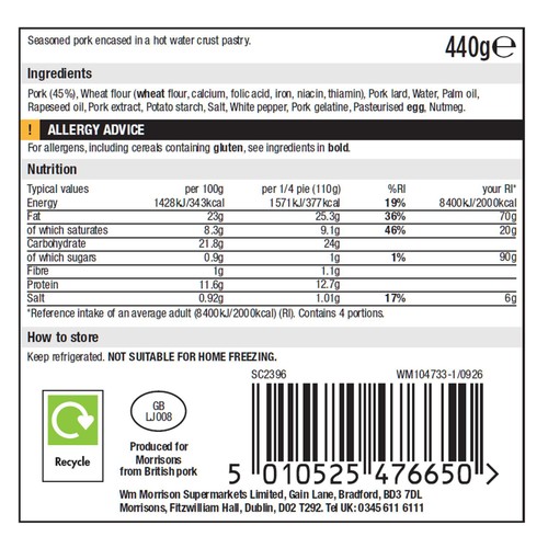 Morrisons The Best Christmas Pork Pie 440g