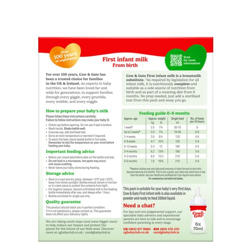 Cow & Gate 1 First Baby Milk Formula Liquid Starter Pack from Birth