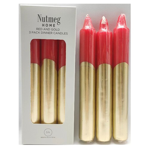 Nutmeg Home Red And Gold Dinner Candles