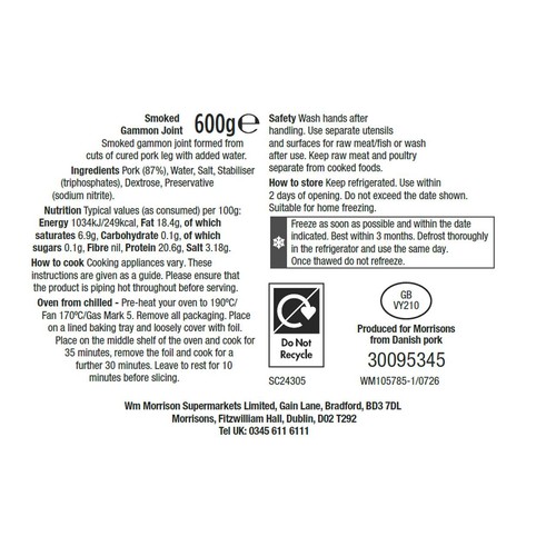 Morrisons Smoked Gammon Joint 600g