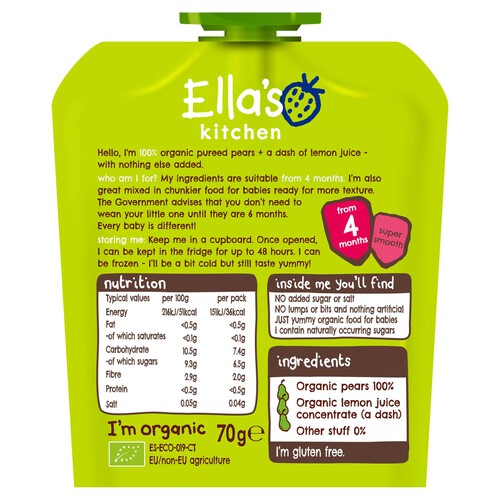 Ella's Kitchen Pears Pears Pears First Tastes Baby Food Pouch 4+ Months