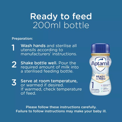 Aptamil Advanced 1 First Infant Milk From Birth 4 x 200ml