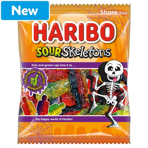 HARIBO Sour Skeletons Fruit Flavour Sour Jelly Sweets Sharing Bag 160g
