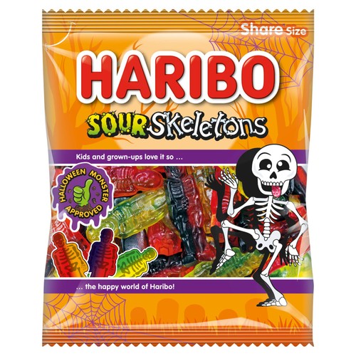 HARIBO Sour Skeletons Fruit Flavour Sour Jelly Sweets Sharing Bag 160g