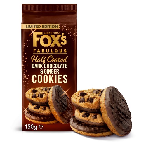 Fox's Fabulous Half Coated Dark Chocolate & Ginger Cookies 150g