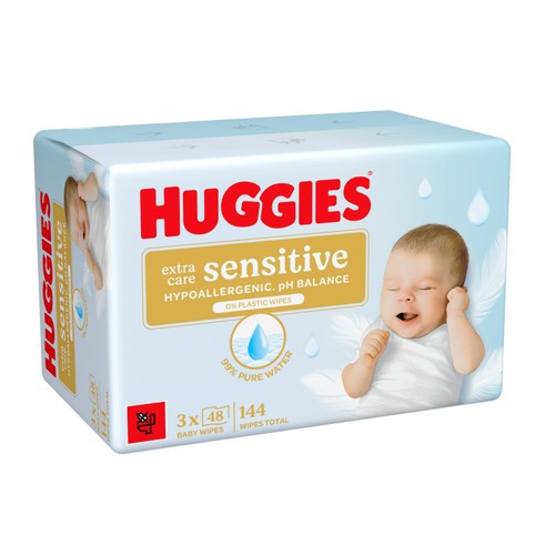 Huggies Pure Extra Care Sensitive Plastic Free Baby Wipes 3 x 48 Pack