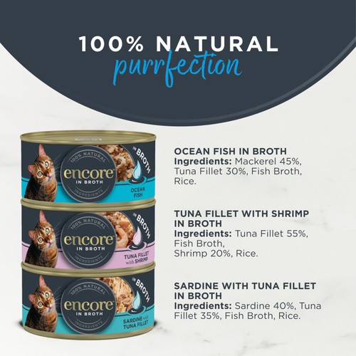 Encore Natural Wet Cat Food Fish Selection Broth 12 X 70G Tins