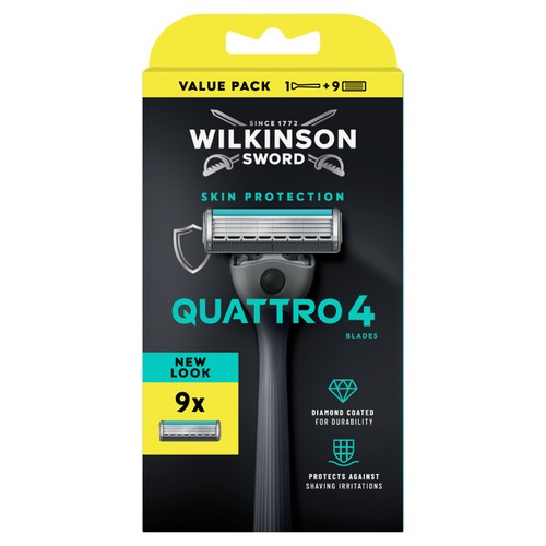 Wilkinson Sword Quattro Titanium Sensitive Men's Razor with 9 Blades