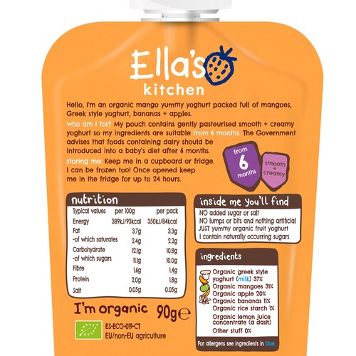 Ella's Kitchen Mango Greek Style Yoghurt Baby Food Pouch 6+ Months