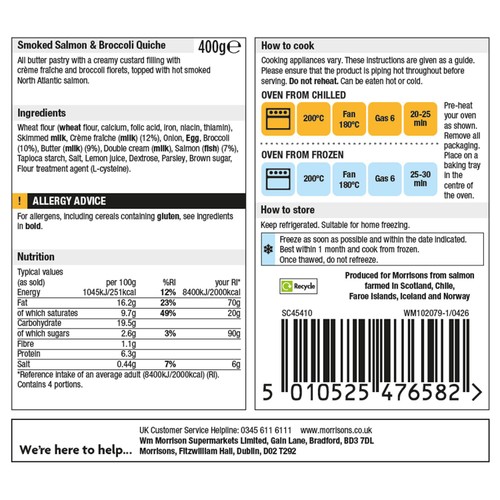 Morrisons The Best Smoked Salmon & Broccoli Quiche 400g