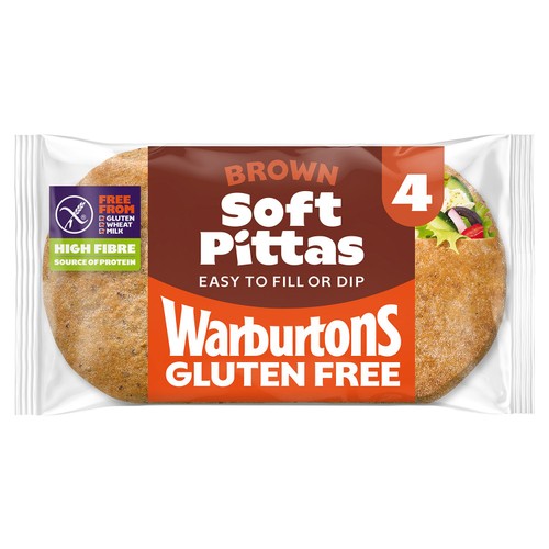 Warburtons Gluten Free 4 Soft Brown Pittas 