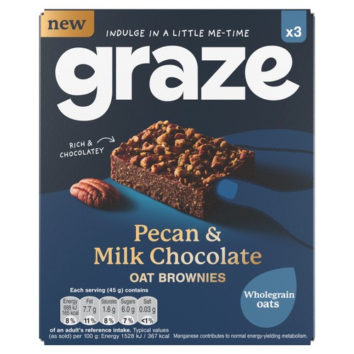 Graze Pecan & Milk Chocolate Oat Brownies  3 x 45g