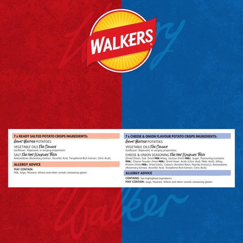 Walkers Ready Salted and Cheese & Onion Multipack Crisps   14 x 25g