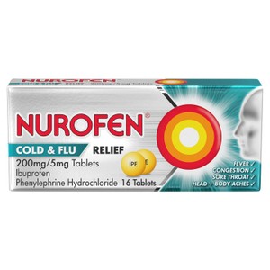 Nurofen Cold & Flu Relief Tablets - Ibuprofen, Phenylephrine Hydrochloride 16s