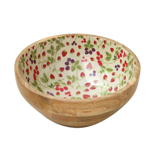 Nutmeg Home Strawberry Print Mango Wood Bowl