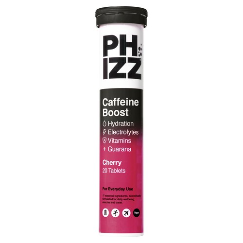 Phizz Cherry Caffeine 3in1 Hydration Electrolytes Vitamins Effervescent 20s