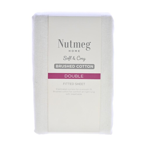 Nutmeg Home Brushed Cotton White Fitted Sheet Double