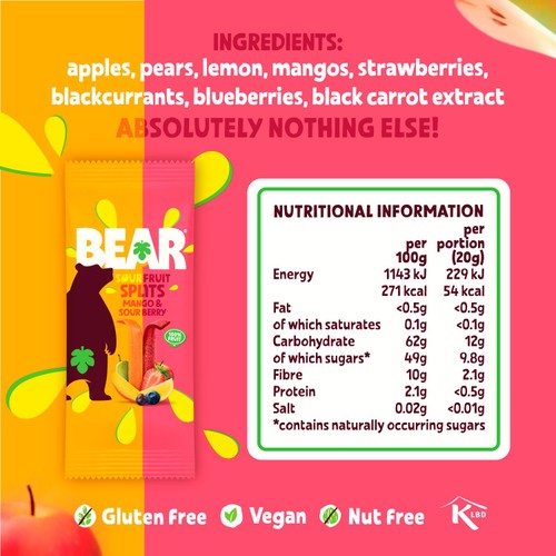 Bear Fruit Splits Mango Sour Berry 5 x 20g