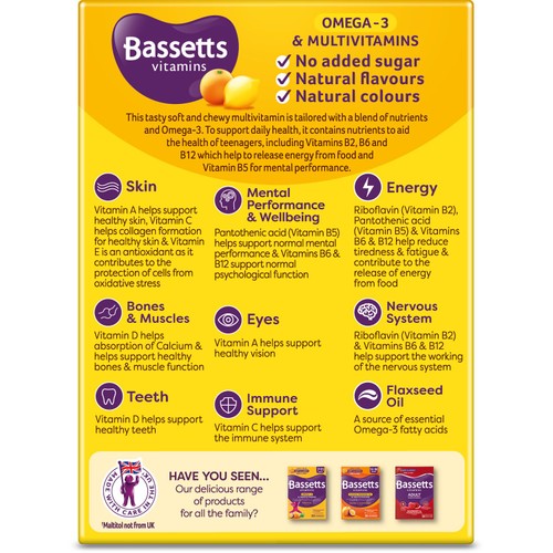 Bassetts Multivitamins + Omega-3 12 -18 Yrs Citrus Flavour 30 Chewies
