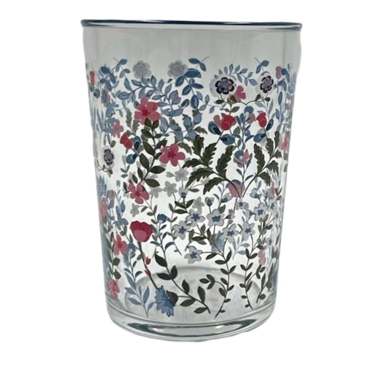 Nutmeg Home Blue Floral Glass With Light Blue Rim 510ml