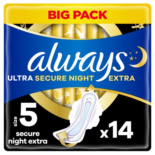 Always Ultra Sanitary Towels Secure Night Ex With Wings (Size 5)