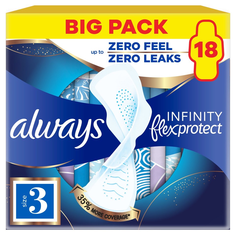Always Infinity Pads Night (Size 3) Sanitary Towels With Wings 18 Pads ...