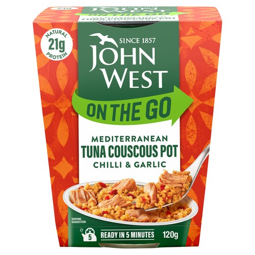  John West On The Go Mediterranean Chilli & Garlic Tuna Couscous Pot (120g)