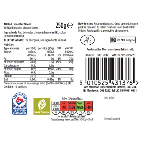 Morrisons Red Leicester Slices 250g