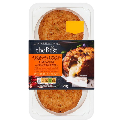 Morrisons the best salmon smoked cod haddock fishcakes with cheddar sauce